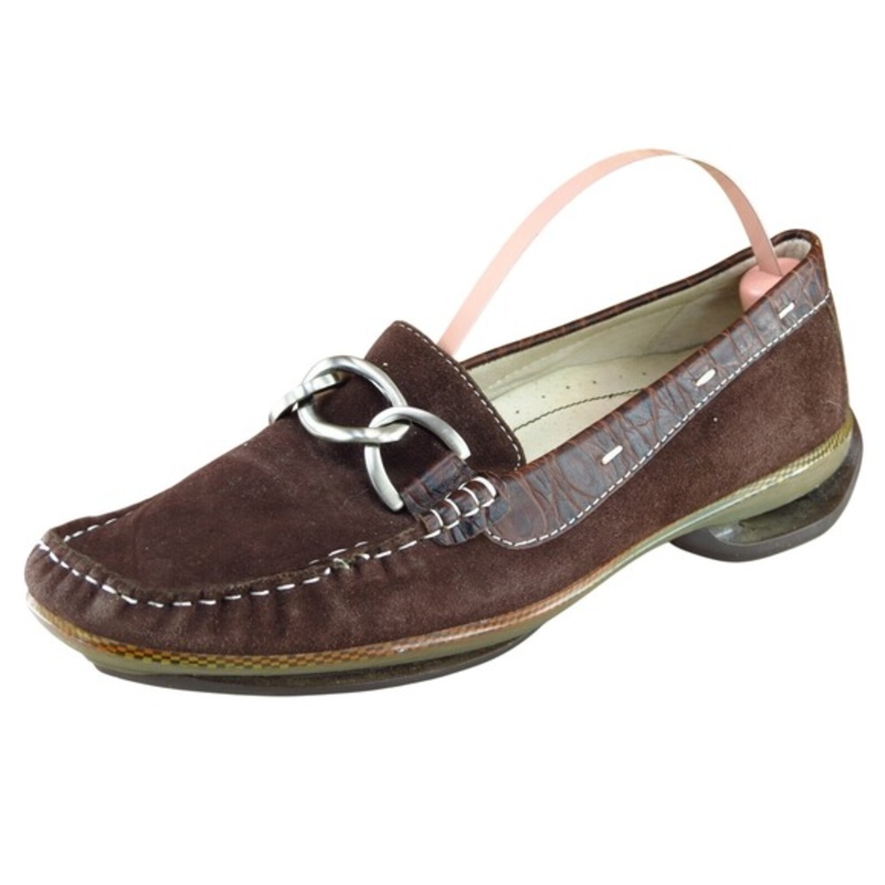 ASGi Womens Loafer Size 5.5 Brown Leather Square Toe Comfort Slip On‎ Shoe
